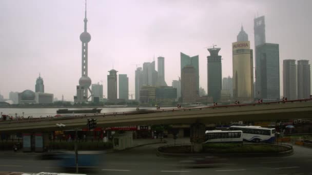 Zeitraffer Des Verkehrs Mit Stadtsilhouette Pudong Shanghai China — Stockvideo