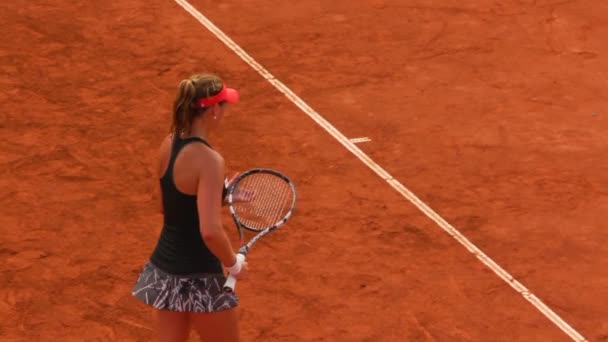 Female Tennis Players Play Hard Tournament Clay Court Hot Summer — Stock Video