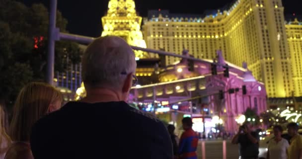 Paryż Kasyno Las Vegas Strip Night Nagranie — Wideo stockowe