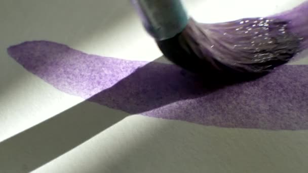 Artist Painting Purple Brush Strokes Paintbrush Water Colors White Paper — Stock Video