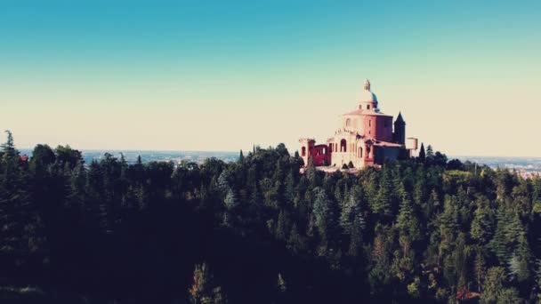 San Luca Sığınağı Bolonya Talya Gökyüzünden Drone Görünümü — Stok video