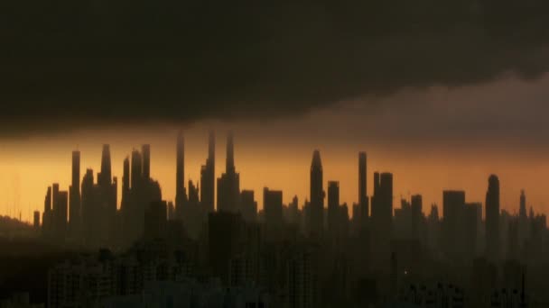 Zeitraffer Skyline Der Futuristischen Stadt Bei Sonnenuntergang — Stockvideo