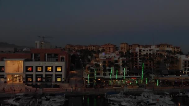 Clip Aérien Coucher Soleil Survolant Marina Cabo San Lucas Baja — Video