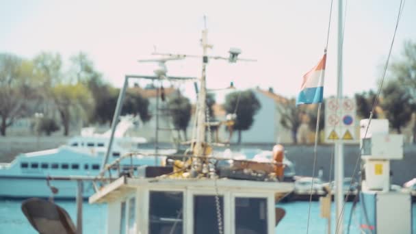 Drapeau Ralenti Soufflant Dans Vent Croatie Zadar City Marina — Video