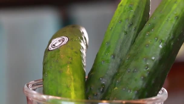 Style Vie Sain Légumes Verts Dans Cuisine Délicieux Jus Vert — Video