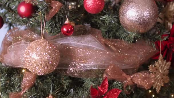 Karácsonyfa Részletek Gyönyörű Dekorációk — Stock videók