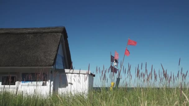 Tradycyjny Budynek Brzegu Morza Bałtyckiego Flagami Sygnałowymi — Wideo stockowe