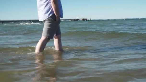 Homme Marchant Dans Mer Baltique — Video