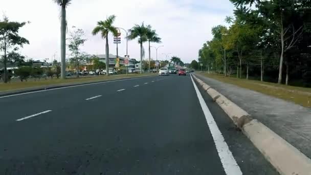 Autos Fahren Radfahrern Vorbei Rückansicht Des Radfahrers — Stockvideo