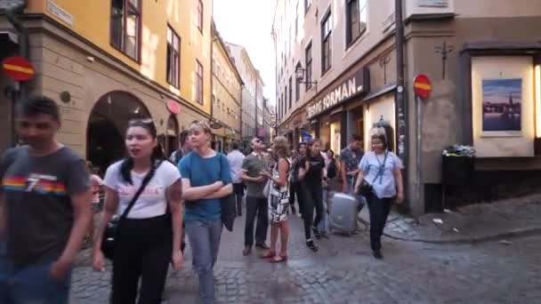Imagens Câmara Deslizamento Constante Avançar Cidade Velha Estocolmo Suécia Muita — Vídeo de Stock