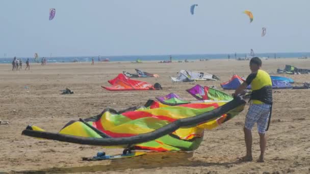 Windsurfer Strand Von Prasonisi Auf Der Insel Rhodos — Stockvideo