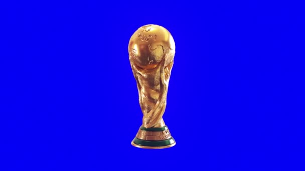 Rotierende Fifa Trophäe Auf Blauem Hintergrund — Stockvideo