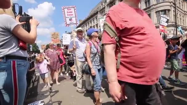 Multitud Activistas Protestando Contra Visita Del Presidente Trump Londres Escena — Vídeo de stock