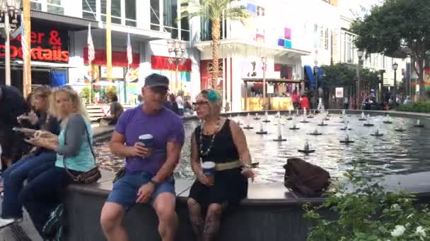 Linq Las Vegas Strip Tid Förflutit Fontäner Och Människor — Stockvideo