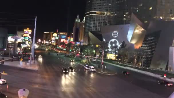 Las Vegas Strip Time Förruttnelse Trafiken Kör Nerför Remsan — Stockvideo