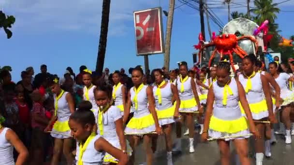 Girls Majorettes Dancing Multicultural Carnival Las Terrenas Party International Tourist — Stock Video