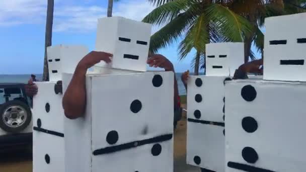 Carnival People Wearing Domino Costumes Multicultural Carnival Las Terrenas Party — Stock Video