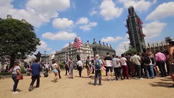 Activist Protesterend Tegen Bezoek Van President Trump Aan Londen Zwaaiend — Stockvideo