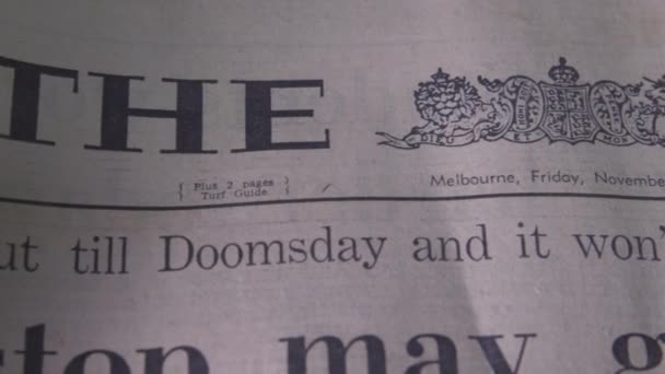 Melbourne Age Newspaper Friday 1969 Sir Henry Bolte Front Page — Stock Video