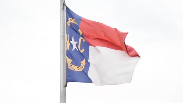 Die Flagge Des Bundesstaates North Carolina Weht Wind Vor Weißem — Stockvideo