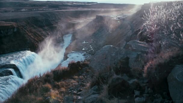 Vista Panorámica Cascada Gullfoss Islandia Cámara Súper Lenta — Vídeos de Stock