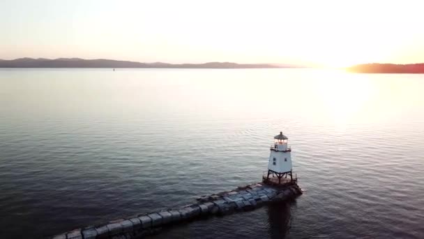 Lake Champlain Vuurtoren Burlington Waterkant — Stockvideo