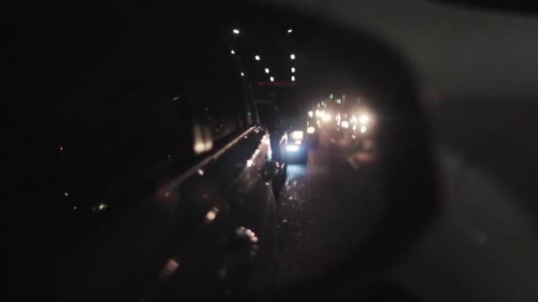 Vue Miroir Latéral Soir Prise Vue Ralenti Pendant Embouteillage — Video