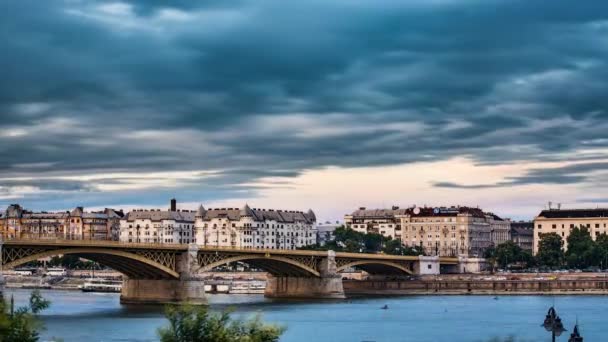 Timelapse Krásný Západ Slunce Nad Margit Most Řece Danube Budapešť — Stock video