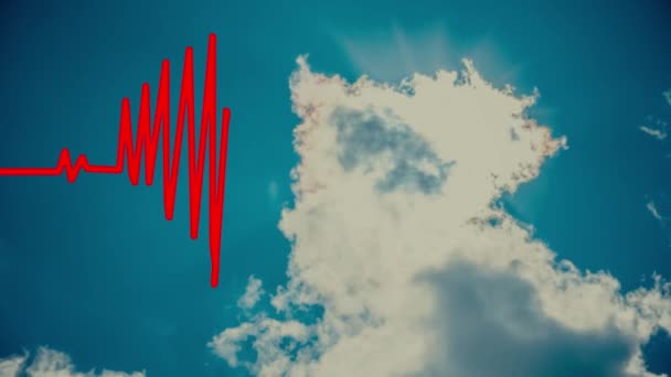 Heart Beat in shape of heart. Seamless loop blue background EKG electrocardiogram pulse real waveform. Health concept. 4k
