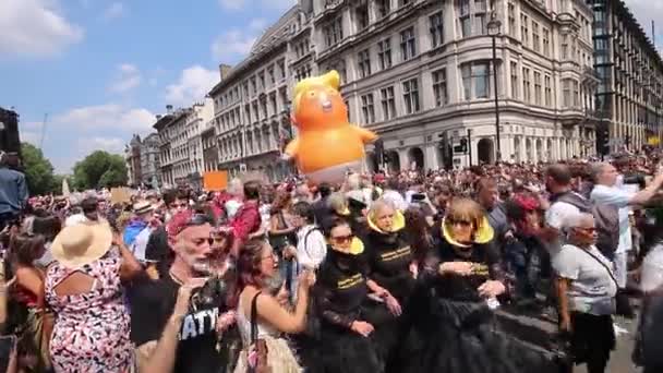 Tłumy Aktywistów Protestujących Przeciwko Wizycie Prezydenta Trumpa Londynie Maszerujących Małą — Wideo stockowe