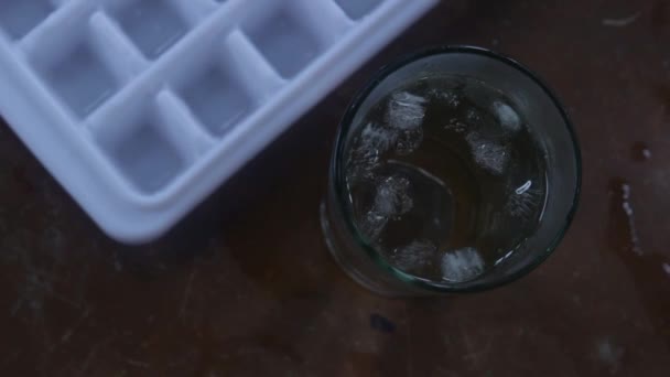 Eiswürfel Schmelzen Einem Glas Wasser Zeitraffer Dem Eiswürfel Schmelzen — Stockvideo