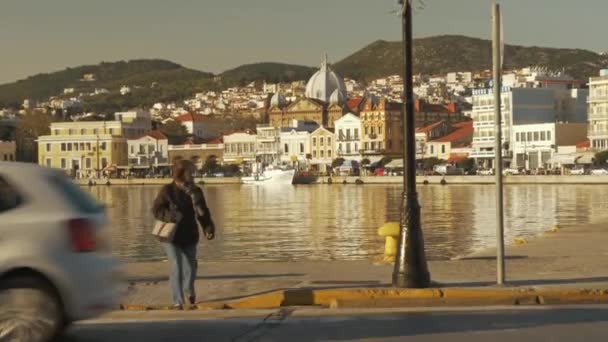 Παραλιακή Πόλη Λιμάνι Μυτιλήνη — Αρχείο Βίντεο