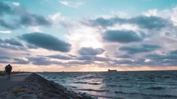 Almanya Nın Otterndorf Kentindeki Elbe Nehri Nde Gün Batımının Muhteşem — Stok video