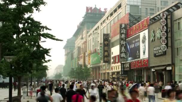 Çin Pekin Deki Wangfujing Alışveriş Bölgesinin Zamanı — Stok video