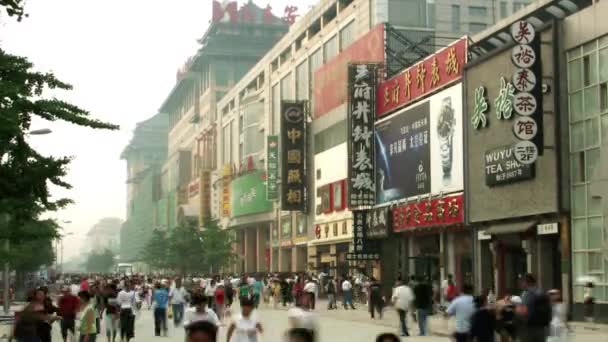 Timelapse Wangfujing Shopping District Natten Peking Kina — Stockvideo