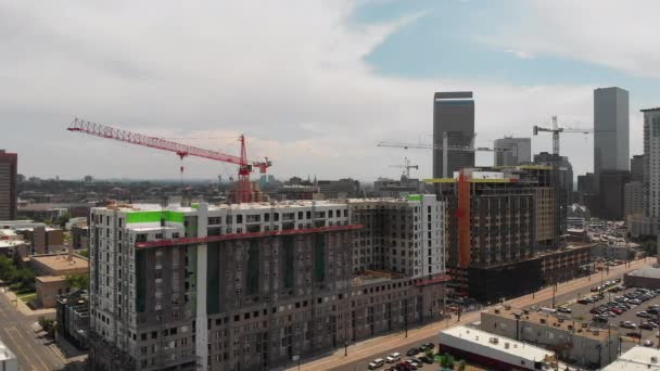 Drone Padelle Mostrare Edificio Costruzione Nel Centro Denver — Video Stock