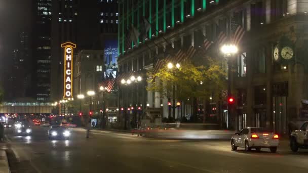 Timelapse Del Tráfico Chicago Theater State Street Chicago Illinois — Vídeos de Stock