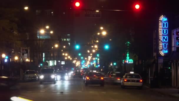 Timelapse Korsningen Trafik Natten Chicago Illinois — Stockvideo