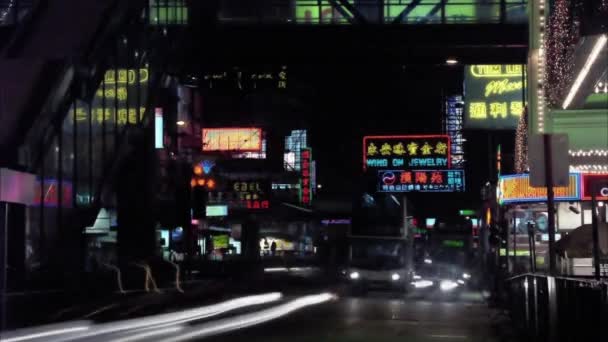 Calendário Tráfego Com Autocarros Dois Andares Kowloon Hong Kong — Vídeo de Stock