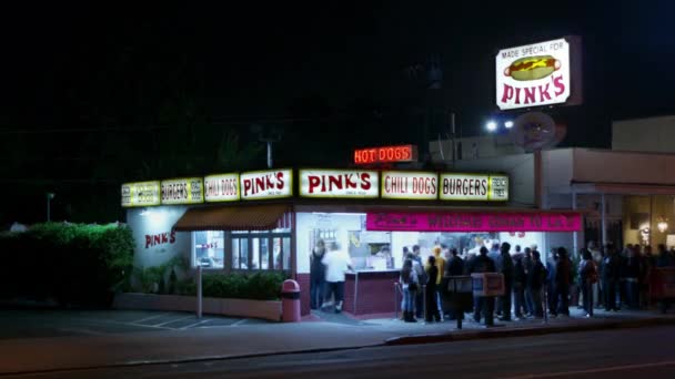 Timelapse Del Puesto Perritos Calientes Pink Hollywood Los Angeles California — Vídeos de Stock