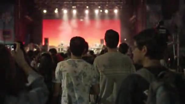 Gente Concerto Diverte Ascoltare Musica Applaudire Girato All Aperto Notte — Video Stock