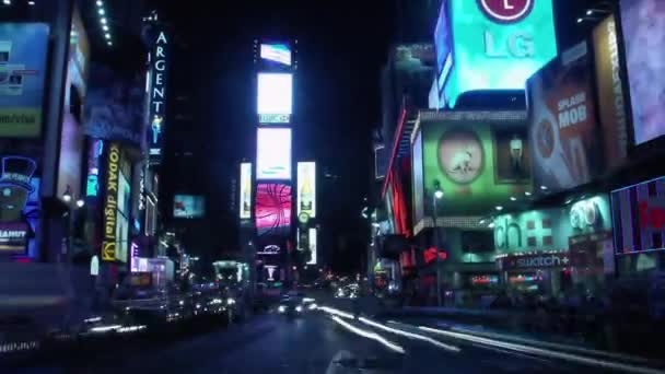 Timelapse Pochyla Się Dół Times Square Nocy Ruchu Manhattan Nowy — Wideo stockowe