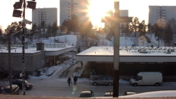 Puesta Sol Winter Centro Comercial Los Suburbios Helsinki Filmado Con — Vídeos de Stock