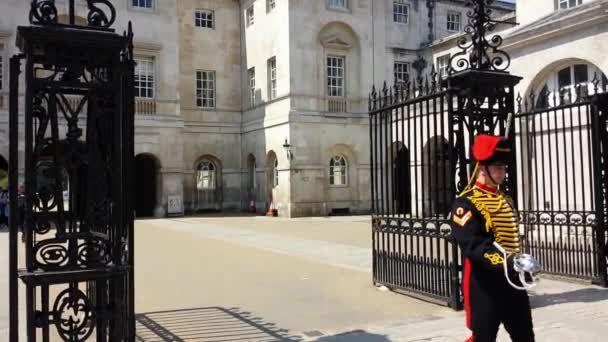 Zmiana Młodej Strażniczki Koni Whitehall Słoneczny Dzień — Wideo stockowe