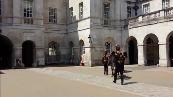 Mudança Jovem Fêmea Cavalo Guardas Whitehall Dia Ensolarado — Vídeo de Stock