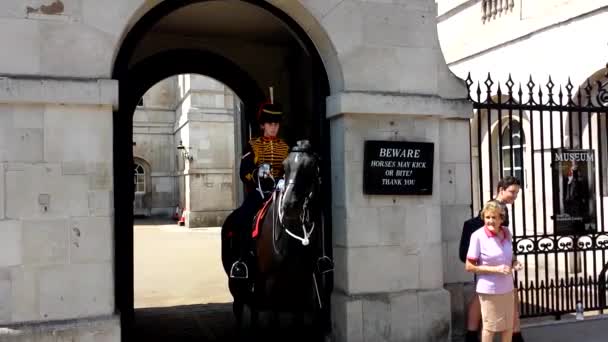 Horse Guards Standing Guard Whitehall Sunny Day — Stock Video