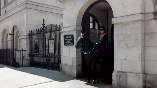 Hestevakter Står Vakt Whitehall Solskinnsdag – stockvideo