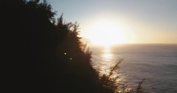 Drönarbilder Kauai Napali Coast Vid Solnedgången — Stockvideo