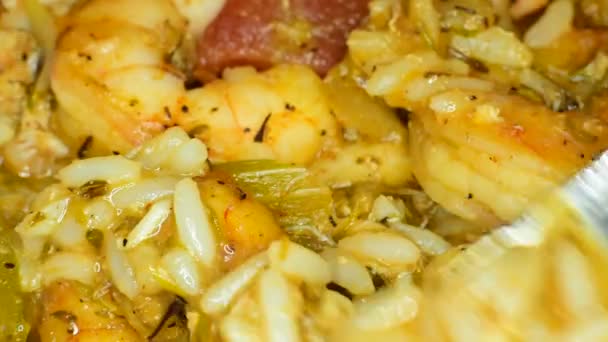 Macro Colpo Gamberetti Gumbo — Video Stock