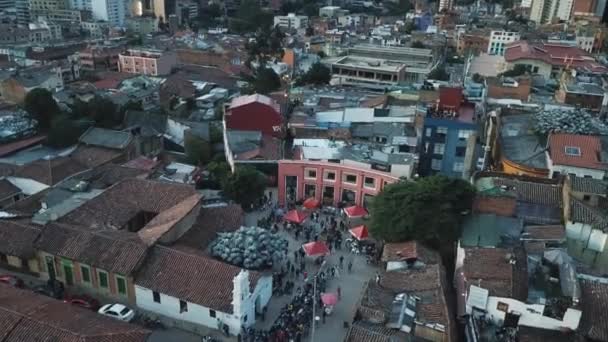 Légi Felvétel Egy Piacról Város Főterén Bogota Kolumbia — Stock videók